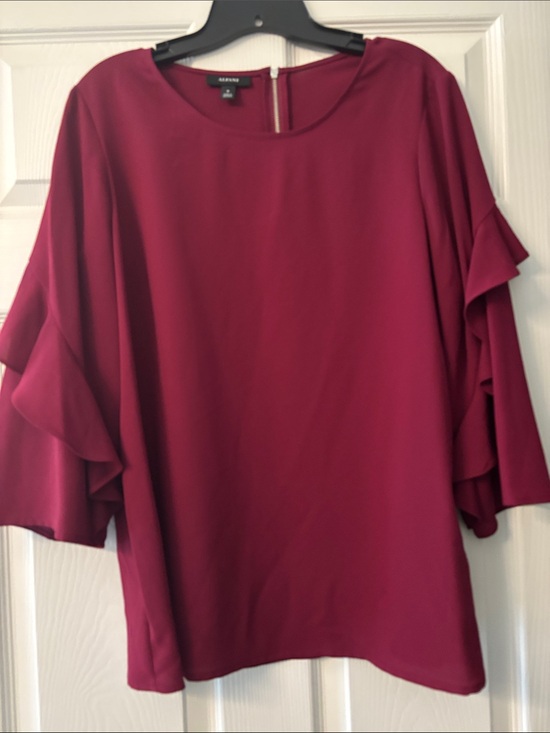 Alfani Tops - Alfani Burgundy Ruffle-Sleeve Blouse